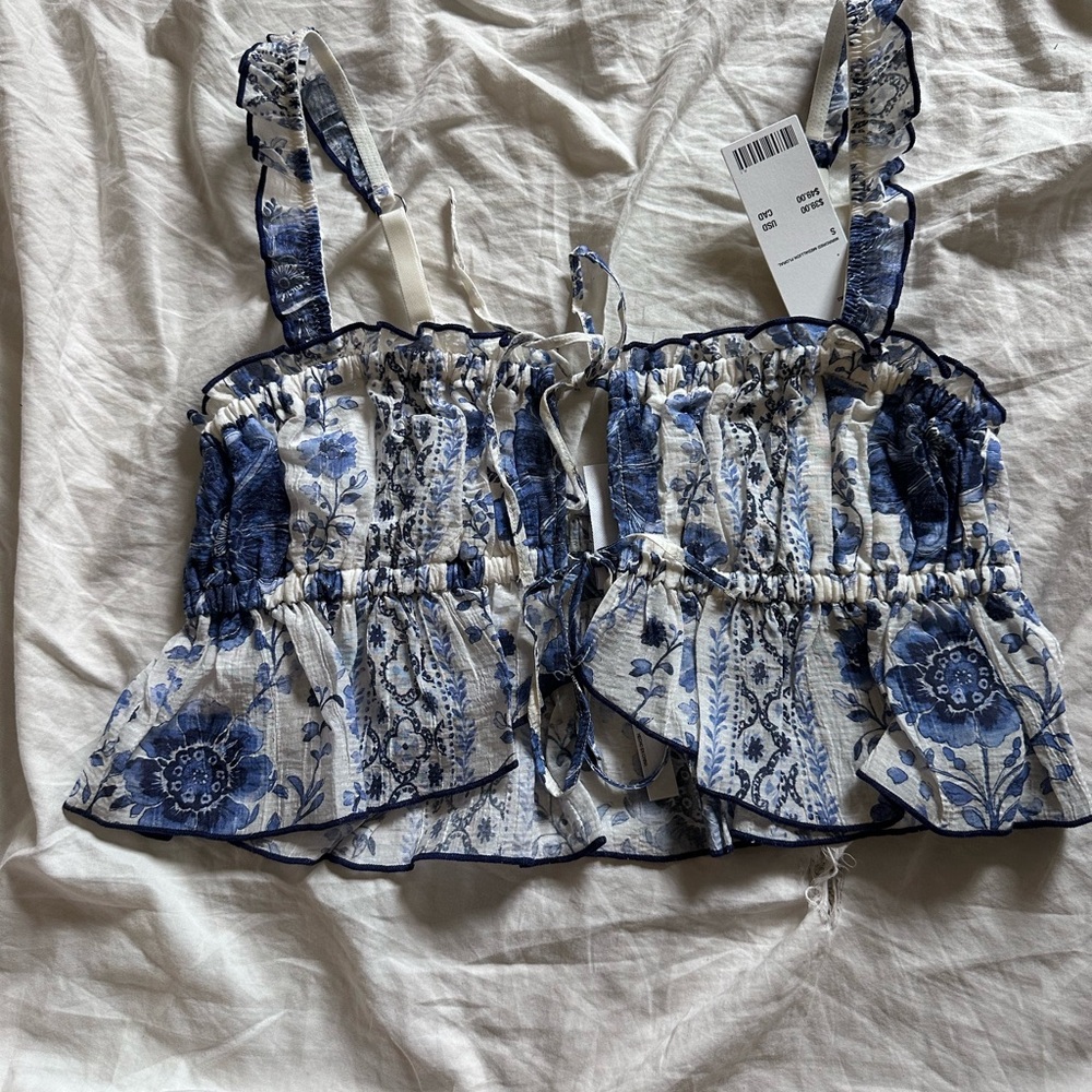 Floral Blue and White Women's Top